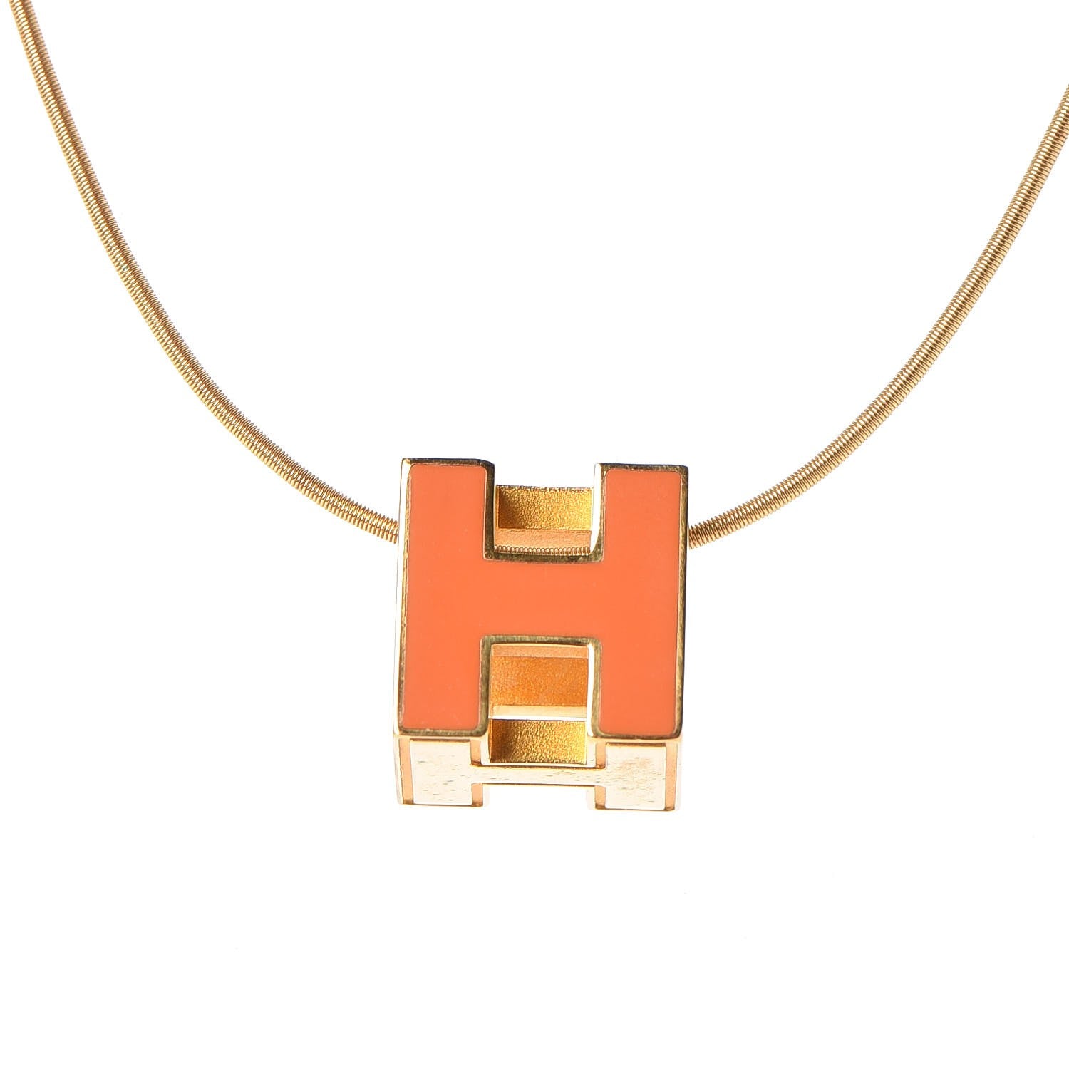 Hermes Gold Lacquered Cage d'H Pendant Necklace Orange 4 of 6