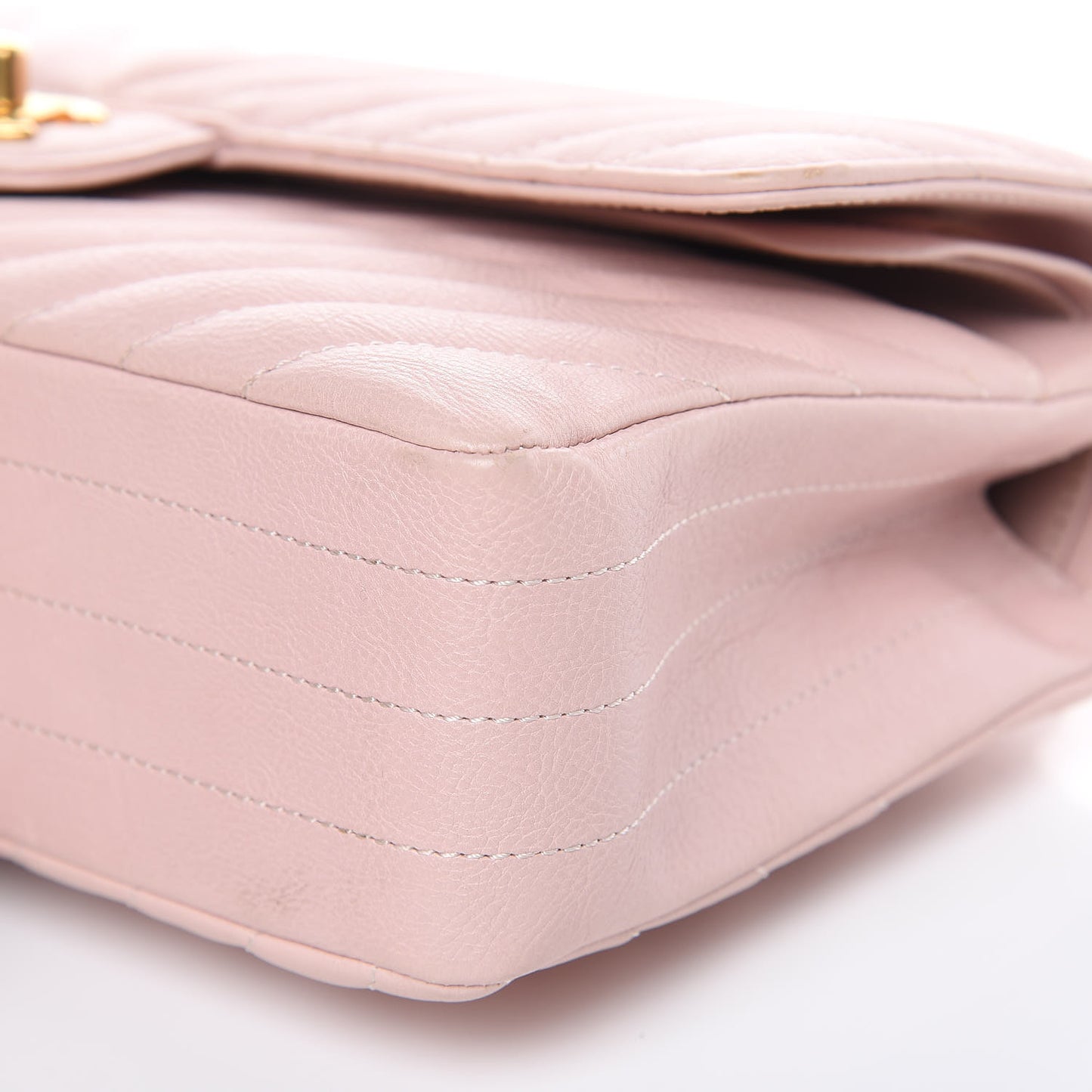 Calfskin Chevron Quilted Medium Double Flap Light Pink