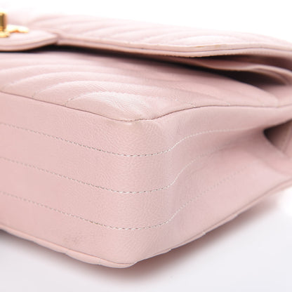 Chanel Calfskin Chevron Quilted Medium Double Flap Light Pink 9 of 15