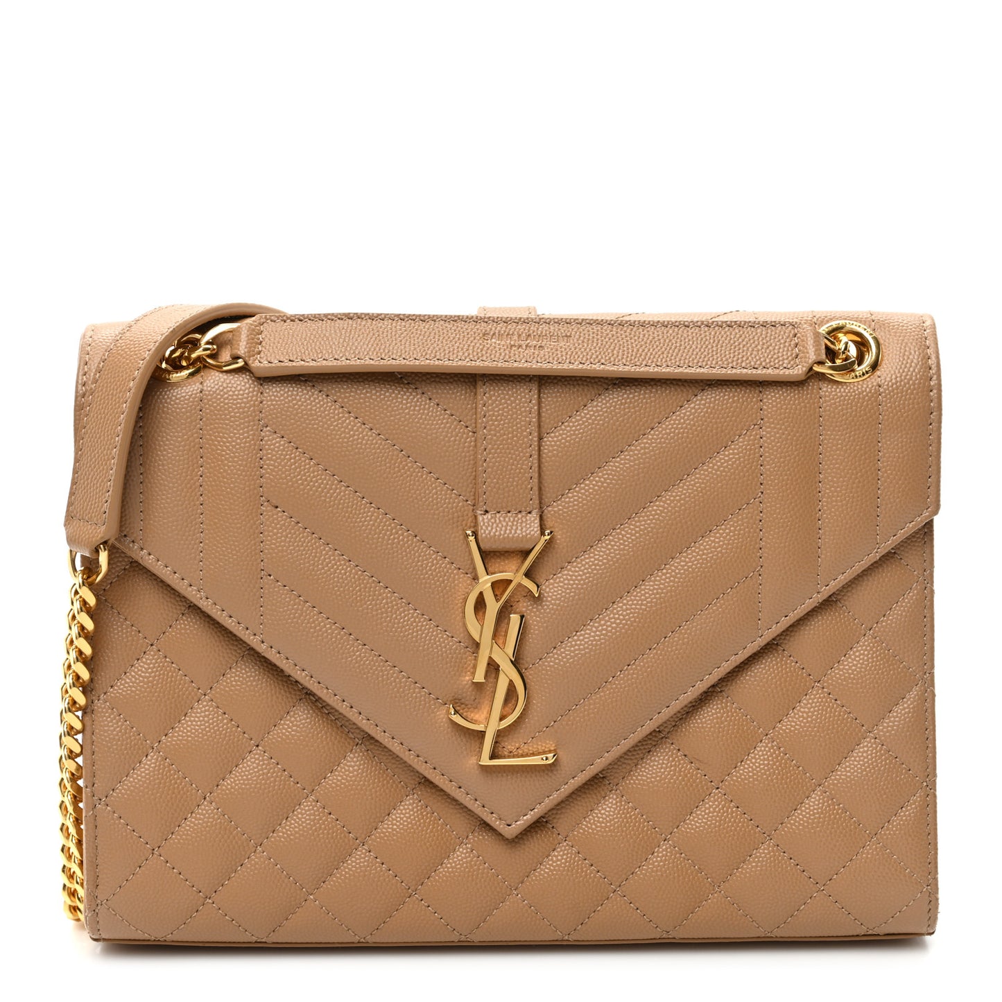 Grain De Poudre Medium Tri-Quilt Monogram Satchel Dark Beige
