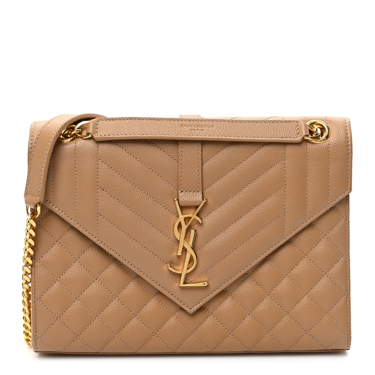 Saint Laurent Grain De Poudre Medium Tri-Quilt Monogram Satchel Dark Beige 1 of 8
