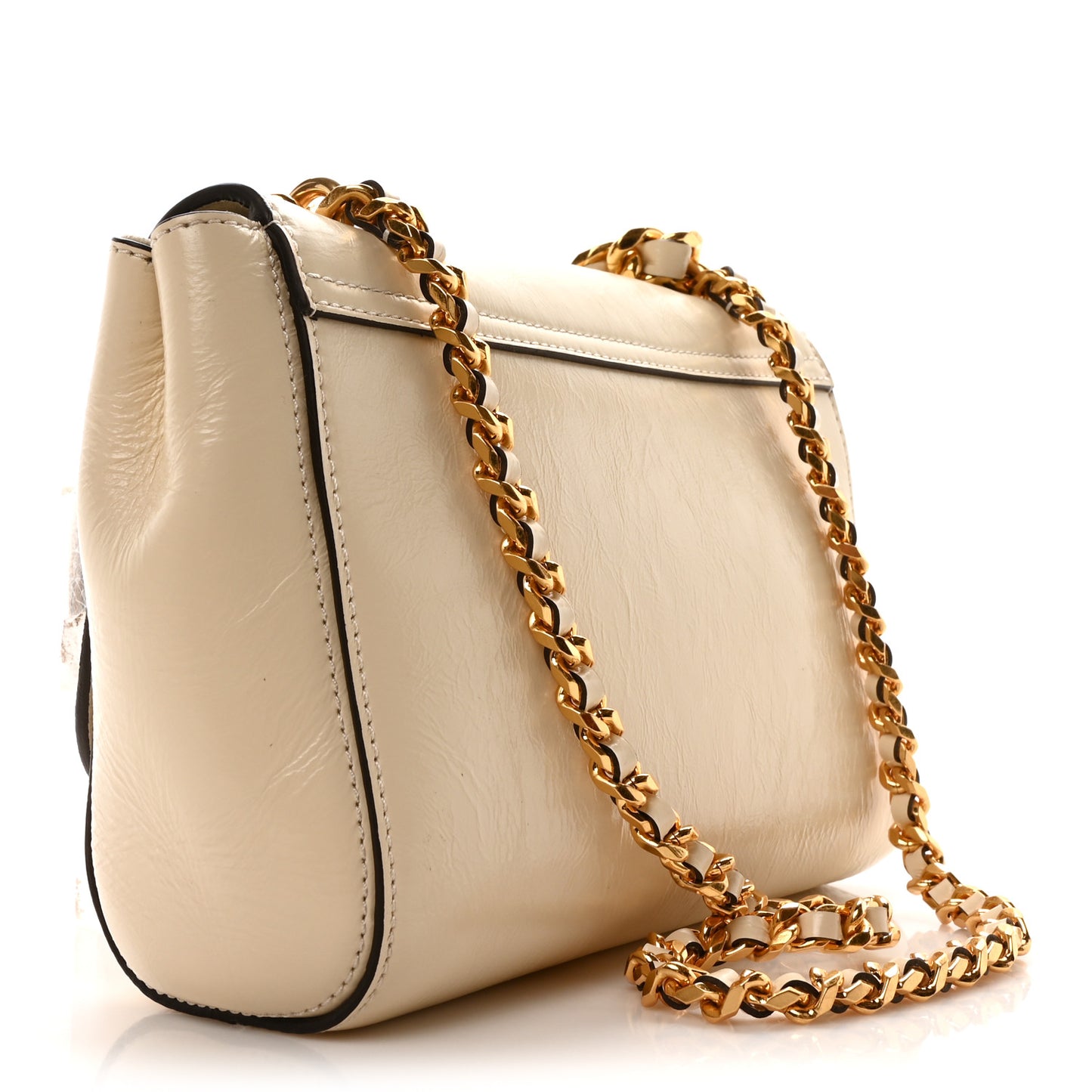 High Shine Calfskin Lily Top Handle Flap Eggshell