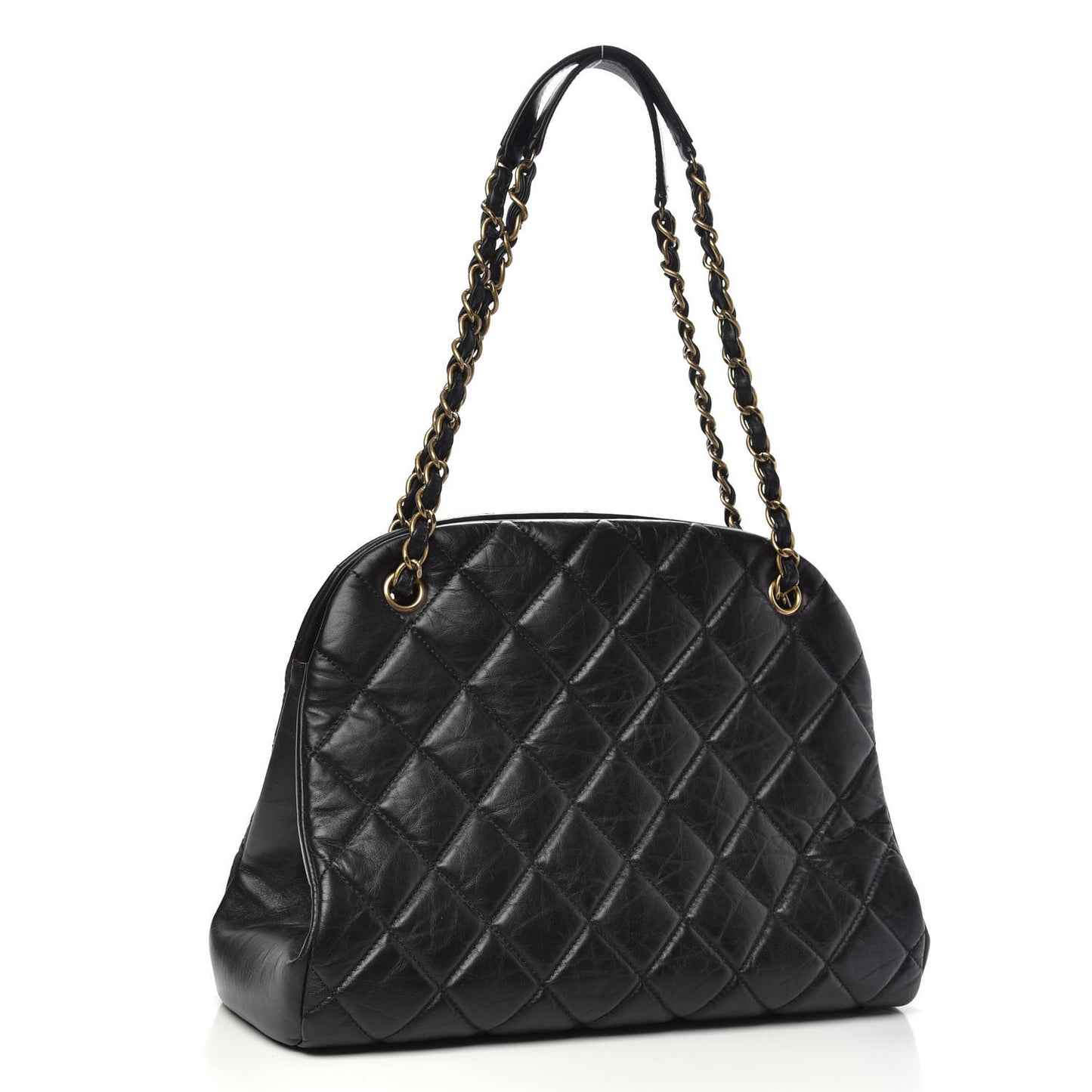 Aged Calfskin Large Just Mademoiselle Bowling Bag Black
