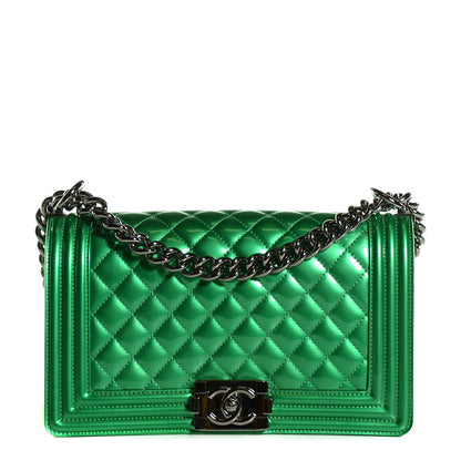 Chanel Metallic Patent Calfskin Medium Boy Flap Green 1 of 8