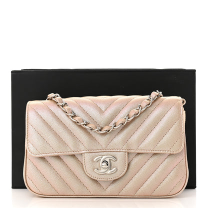 Chanel Iridescent Caviar Chevron Quilted Mini Rectangular Flap Light Gold 11 of 11