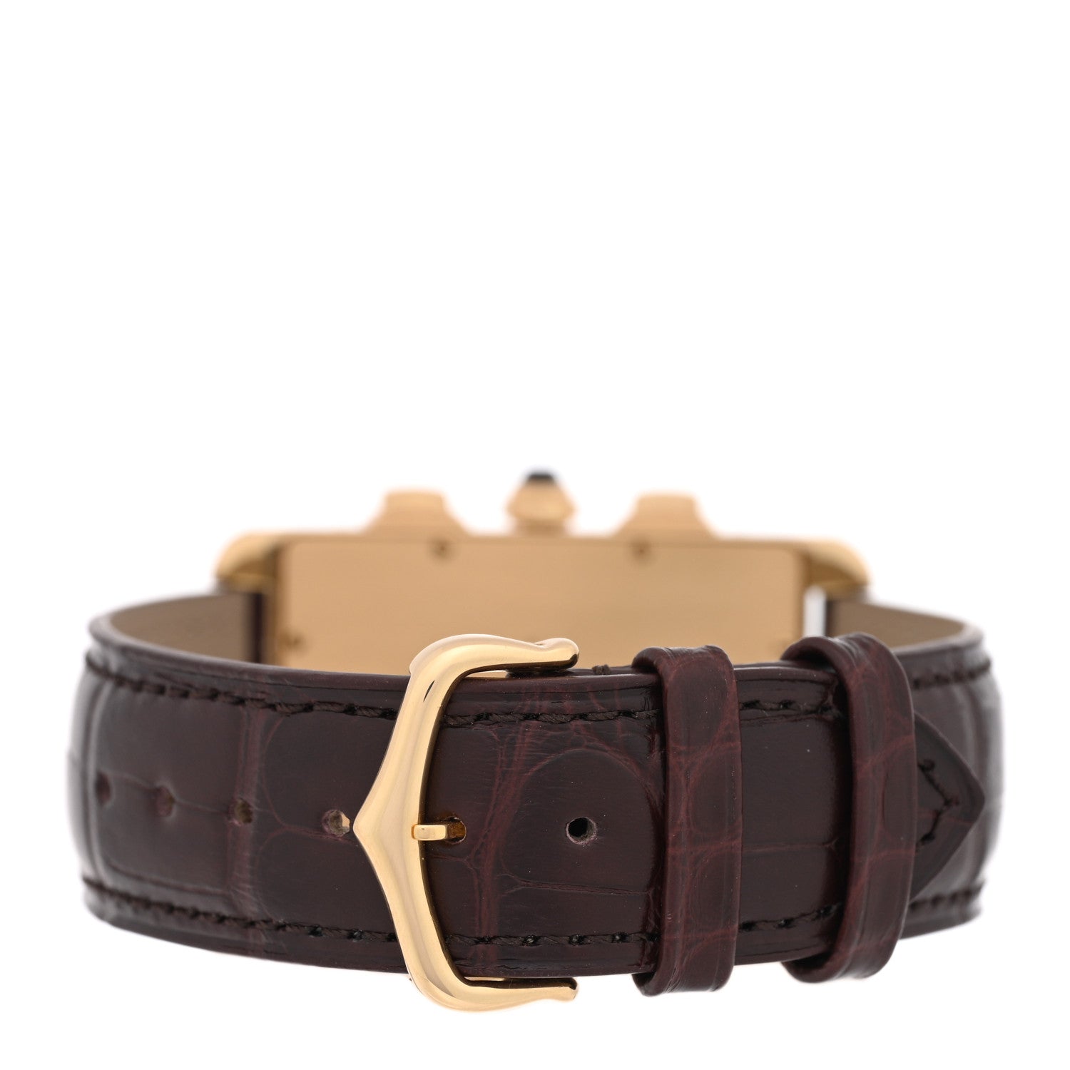 Cartier 18K Yellow Gold Alligator 26mm Tank Americaine Quartz Watch Brown 3 of 4