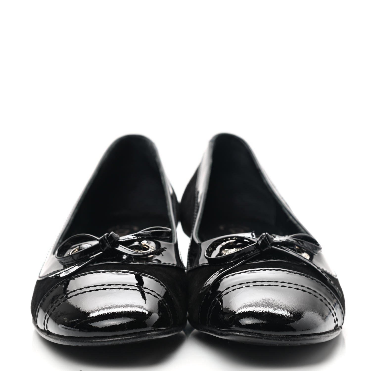 Chanel Patent Suede Cap Toe Kitten Heel Pumps 39 Black 2 of 8