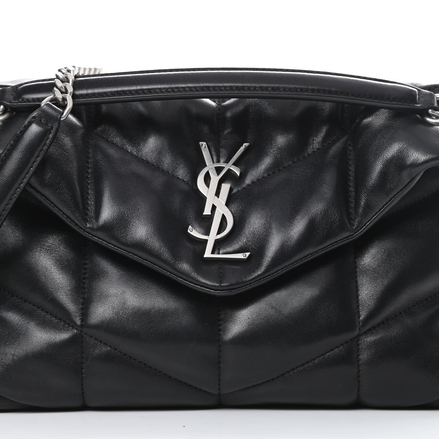 Lambskin Quilted Small Loulou Puffer Monogram Chain Satchel Black