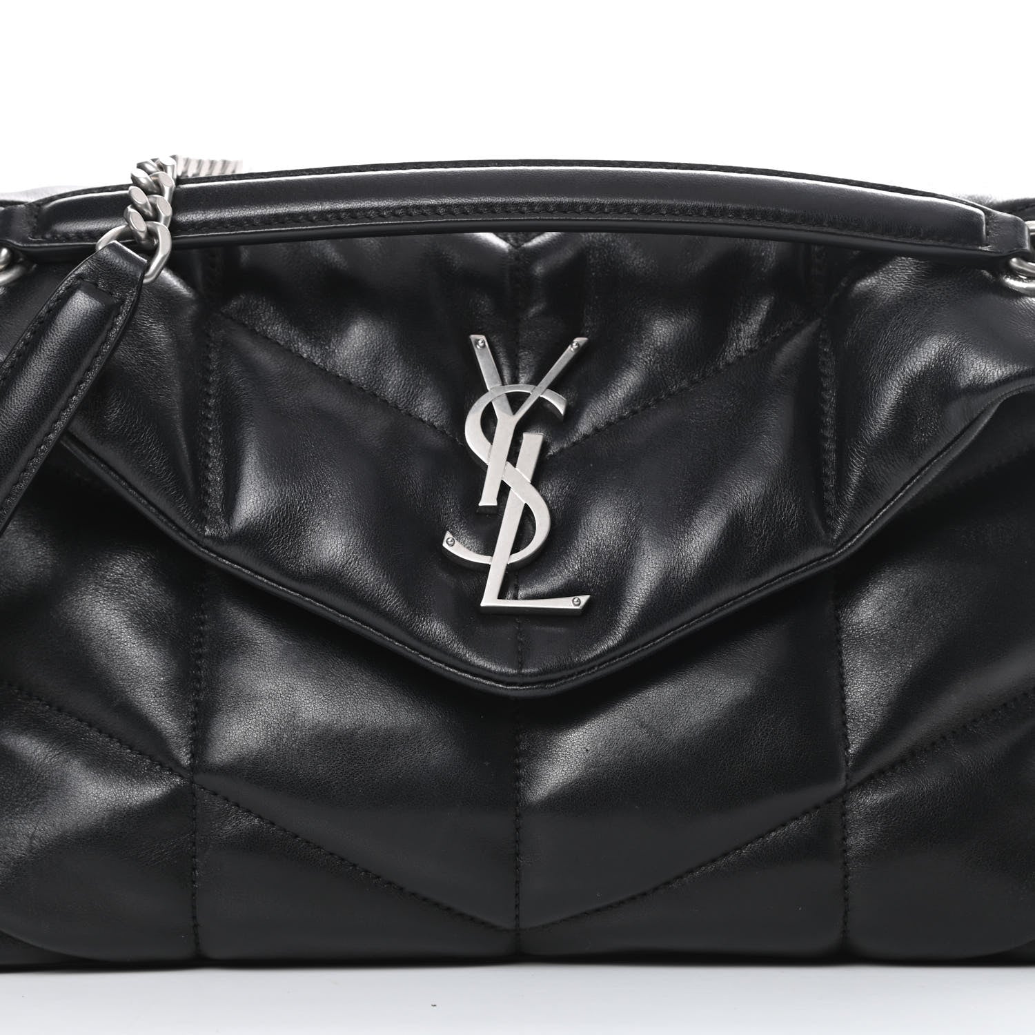 Saint Laurent Lambskin Quilted Small Loulou Puffer Monogram Chain Satchel Black 8 of 15