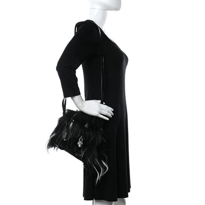 Alexander McQueen Patent Faux Fur Mini Skull Padlock Zip Around Tote Black 2 of 10
