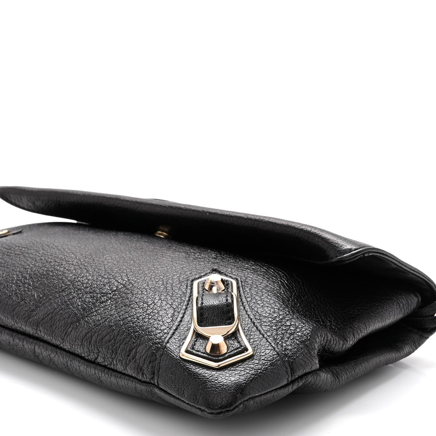 Chevre Gold Metallic Edge Hardware Envelope Clutch Black