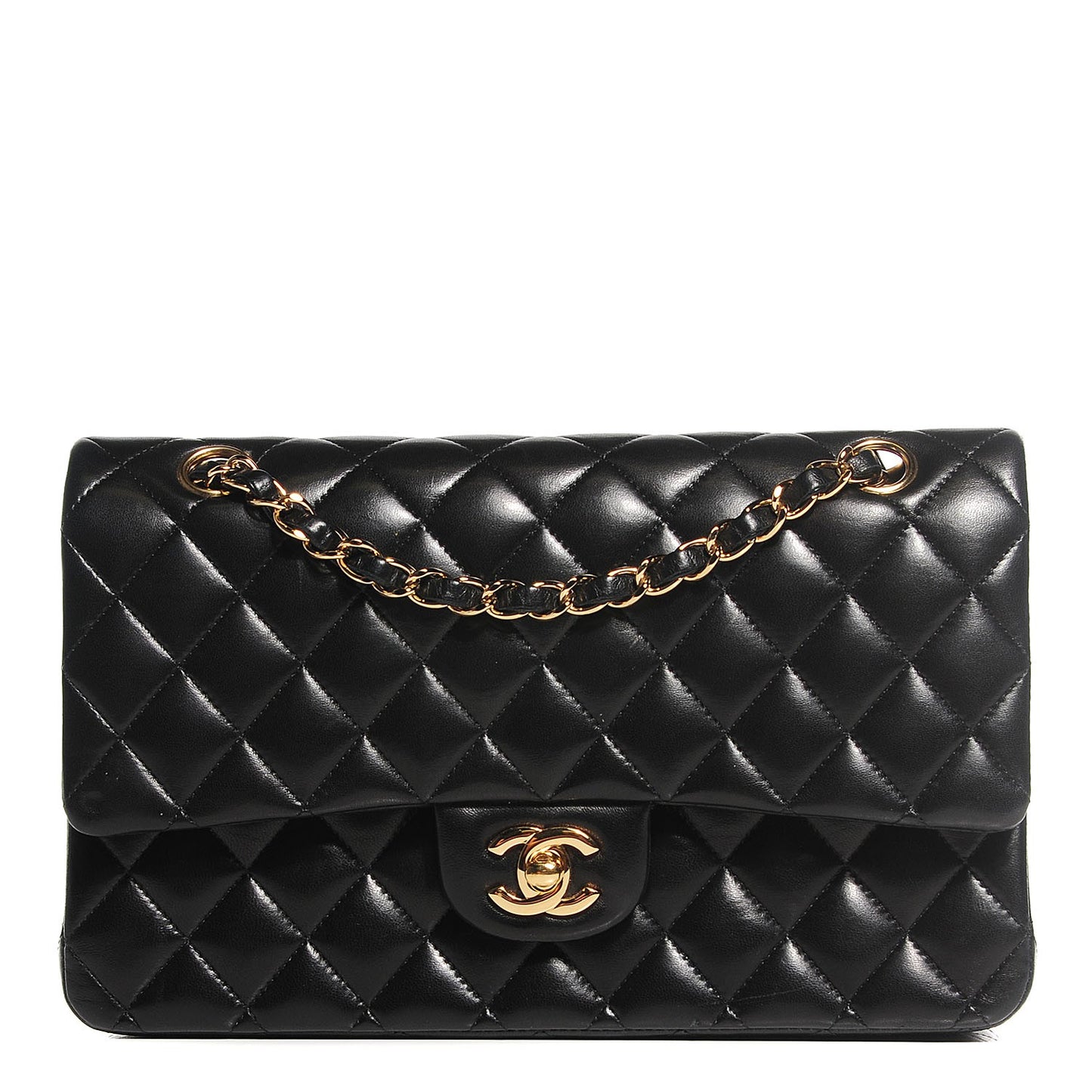 Lambskin Quilted Medium Double Flap Black