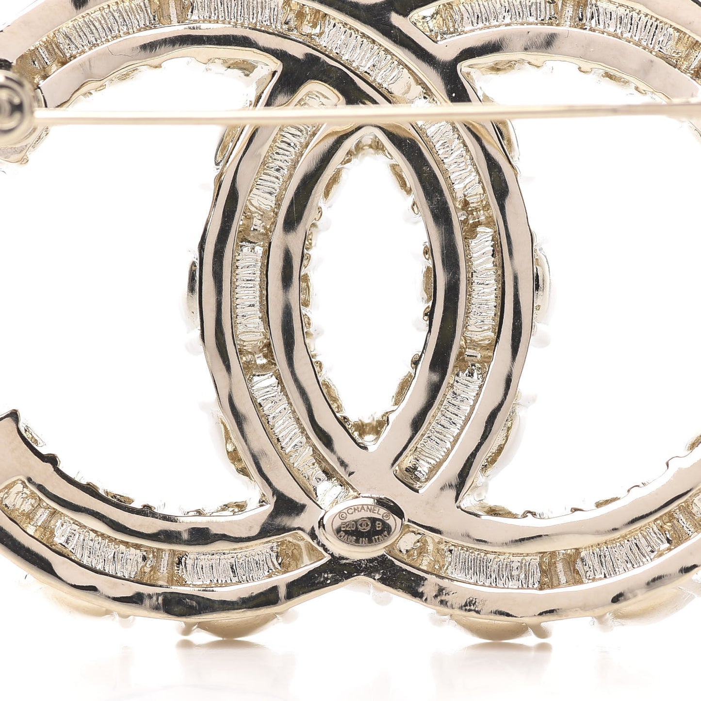 Crystal Pearl CC Dazzling Domino Brooch Gold