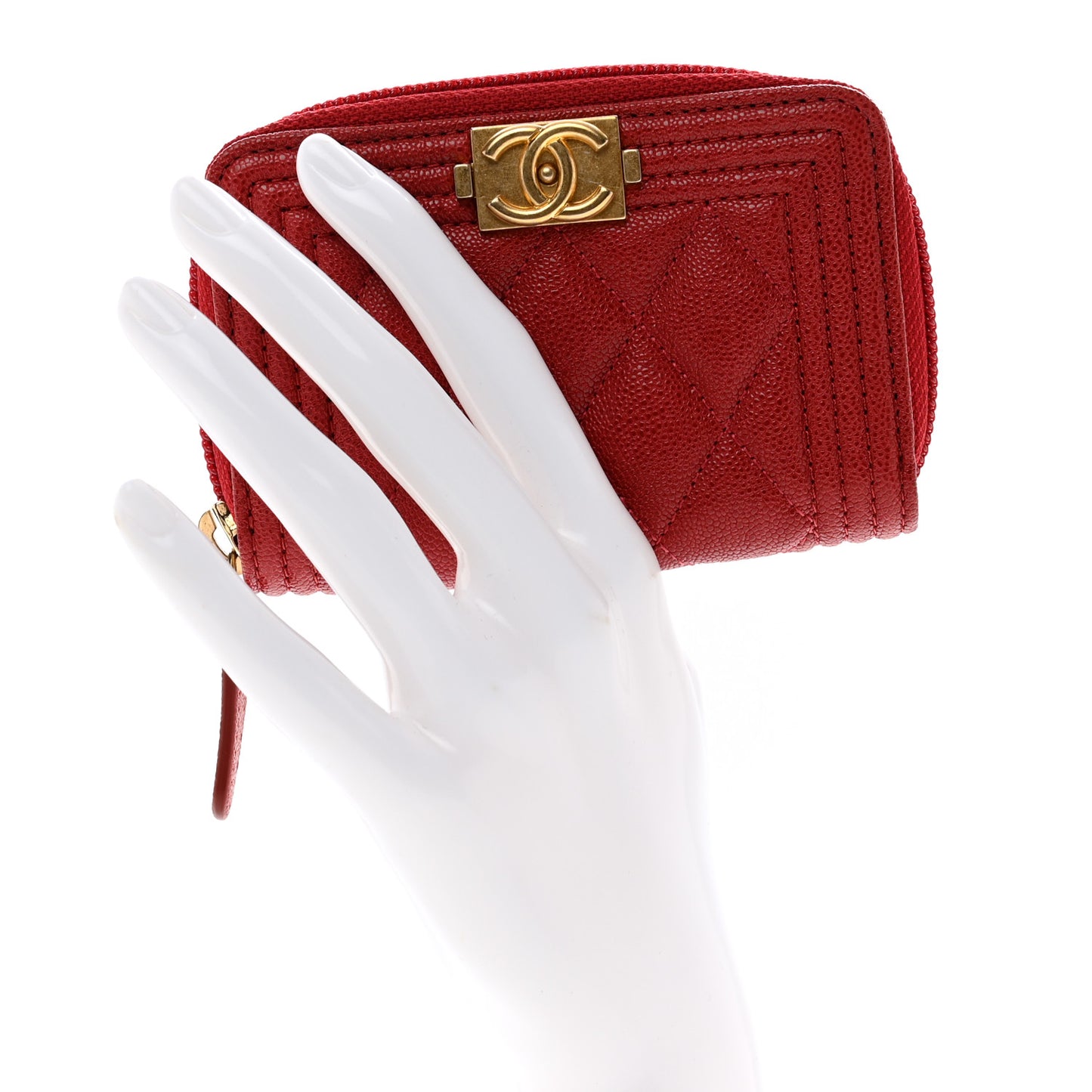 Caviar Quilted Boy Zip Around Coin Purse Wallet Red
