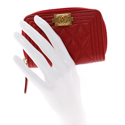 Chanel Caviar Quilted Boy Zip Around Coin Purse Wallet Red 2 of 7