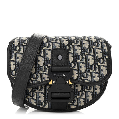 Christian Dior Oblique Grained Calfskin Mini Gallop Bag With Strap Black Beige 1 of 11