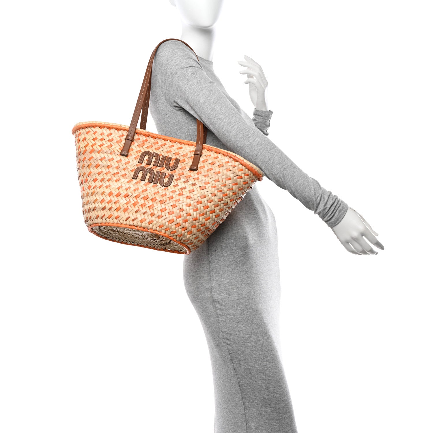 Miu Miu Palmetto Logo Tote Basket Natural Aranci 2 of 12