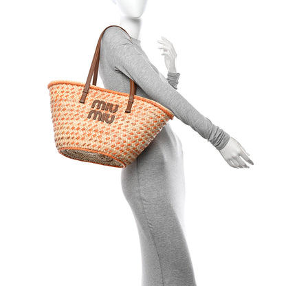 Miu Miu Palmetto Logo Tote Basket Natural Aranci 2 of 12