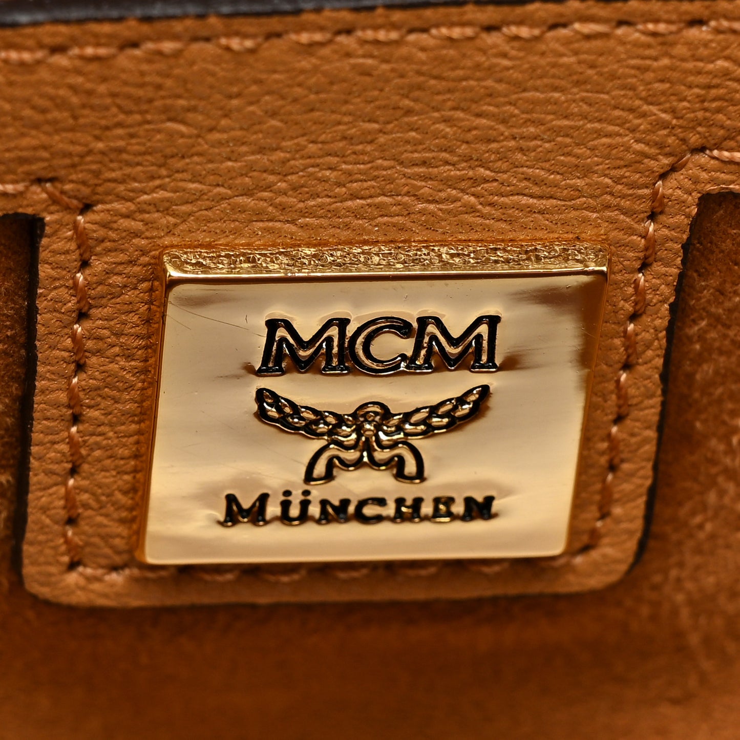 Visetos Studded Boston Satchel Cognac