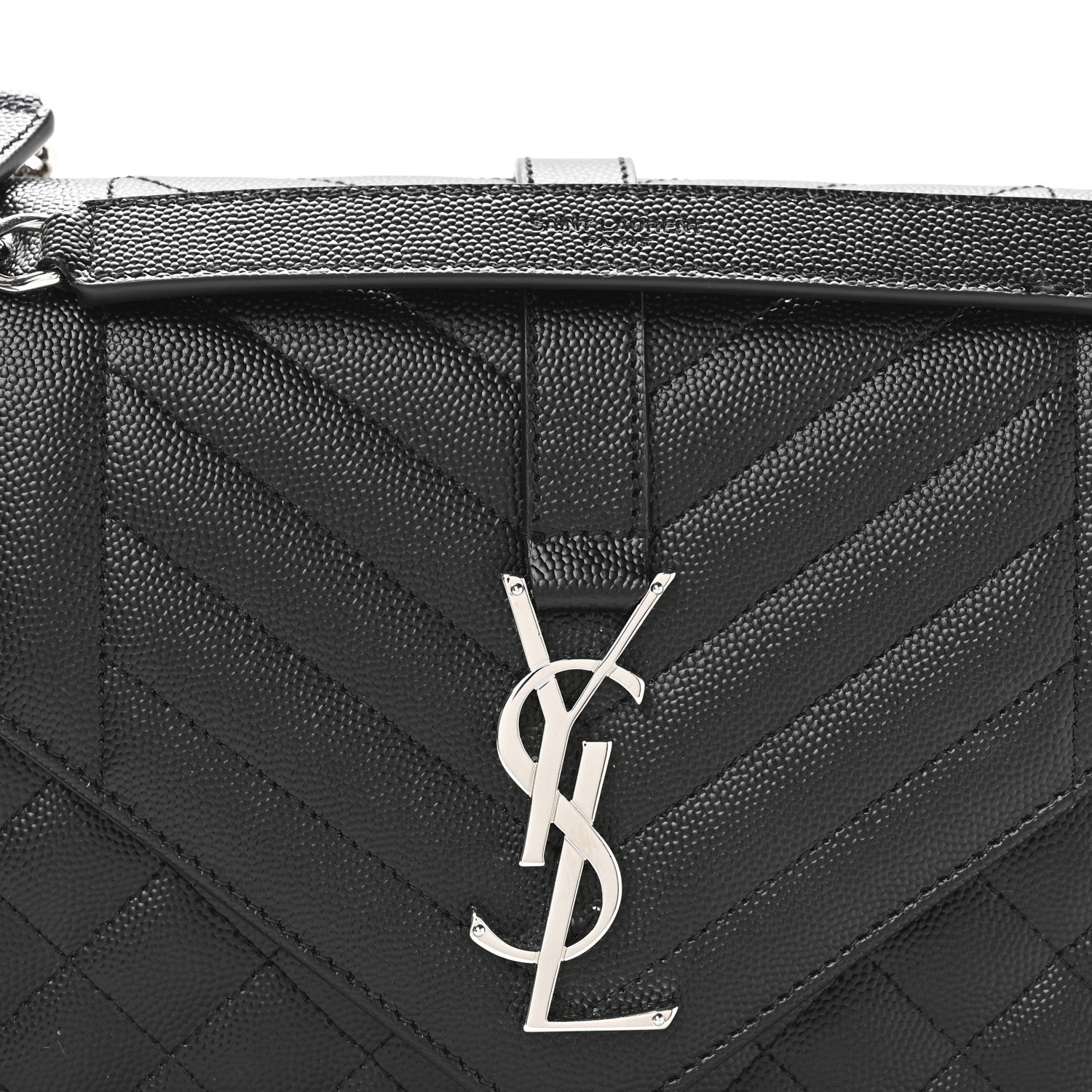 Saint Laurent Grain De Poudre Textured Mixed Matelasse Triquilt Medium Monogram Satchel Black 8 of 11