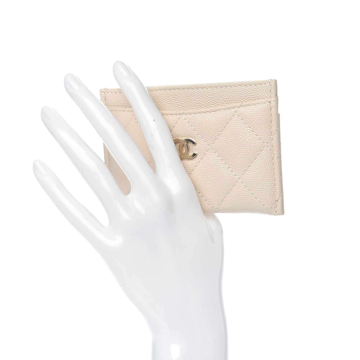 Caviar Quilted Card Holder Light Beige