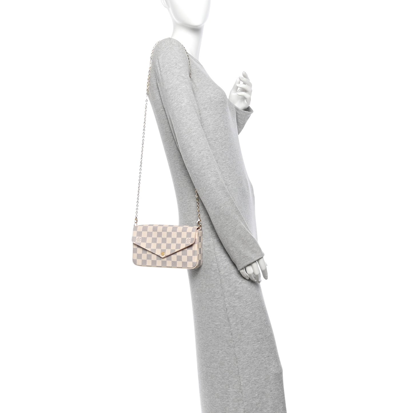 Damier Azur Pochette Felicie Chain Wallet Rose Ballerine