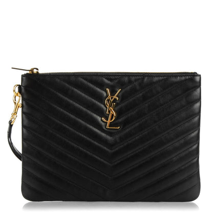 Saint Laurent Calfskin Matelasse Chevron Monogram A5 Wristlet Black 1 of 7
