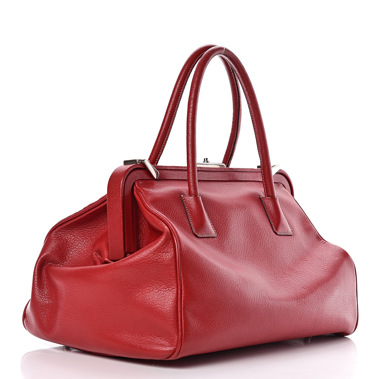 Prada Goatskin Cerniera Doctor Bag Rubino 3 of 14