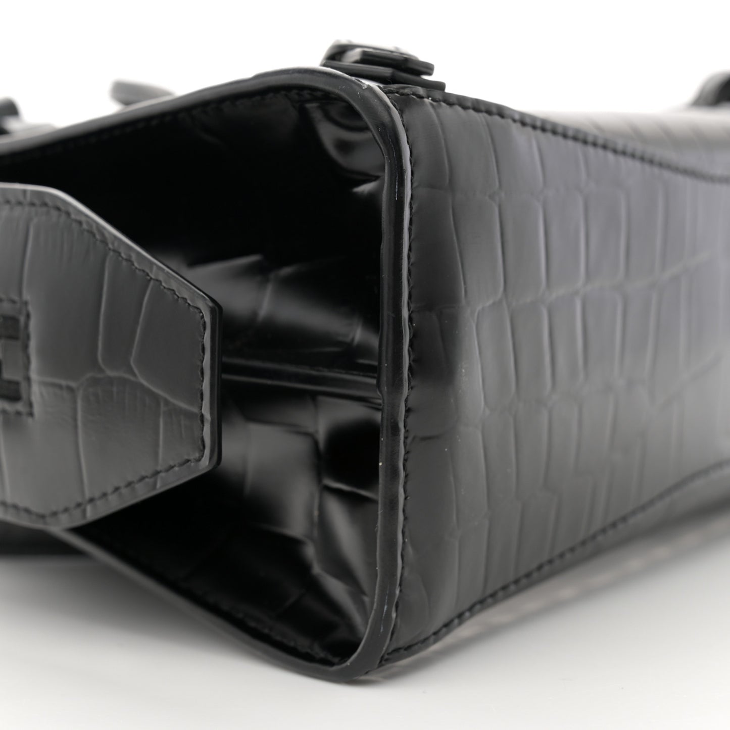 Semi Shiny Calfskin Crocodile Embossed Neo Classic Black Hardware Mini City Black