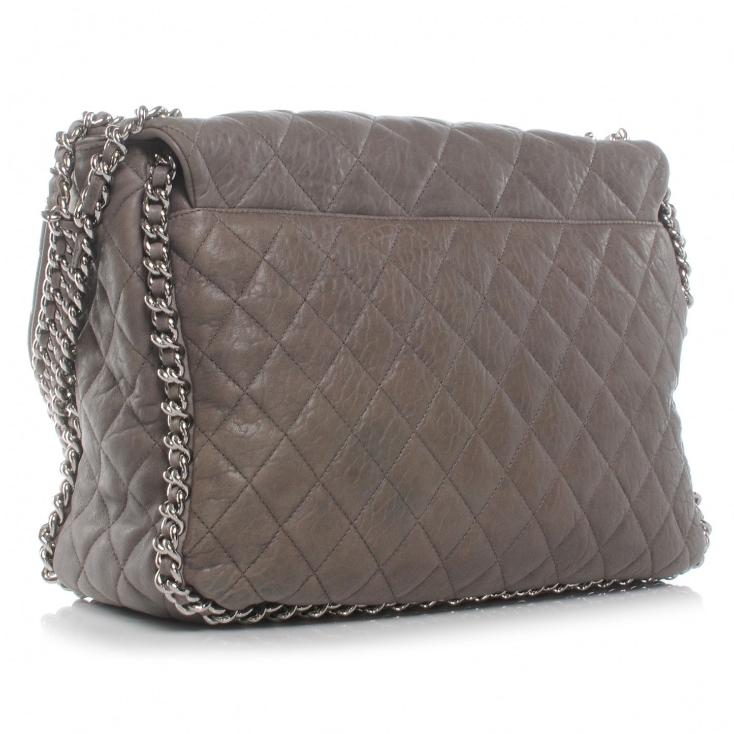 Washed Lambskin Chain Around Maxi Flap Bag Taupe