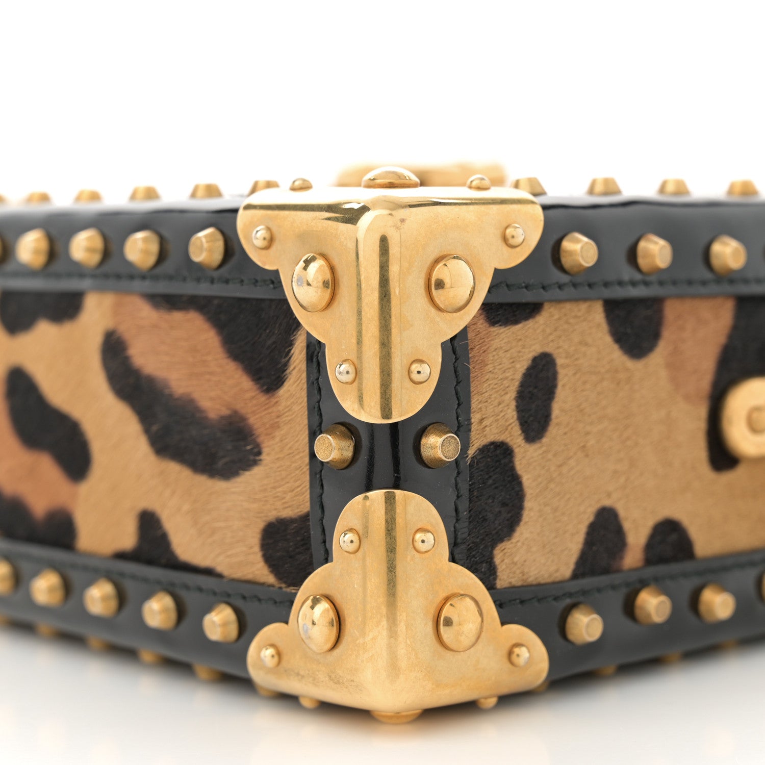 Prada Calfskin Calf Hair Leopard Print Studded Chain Crossbody Bag Black 10 of 10