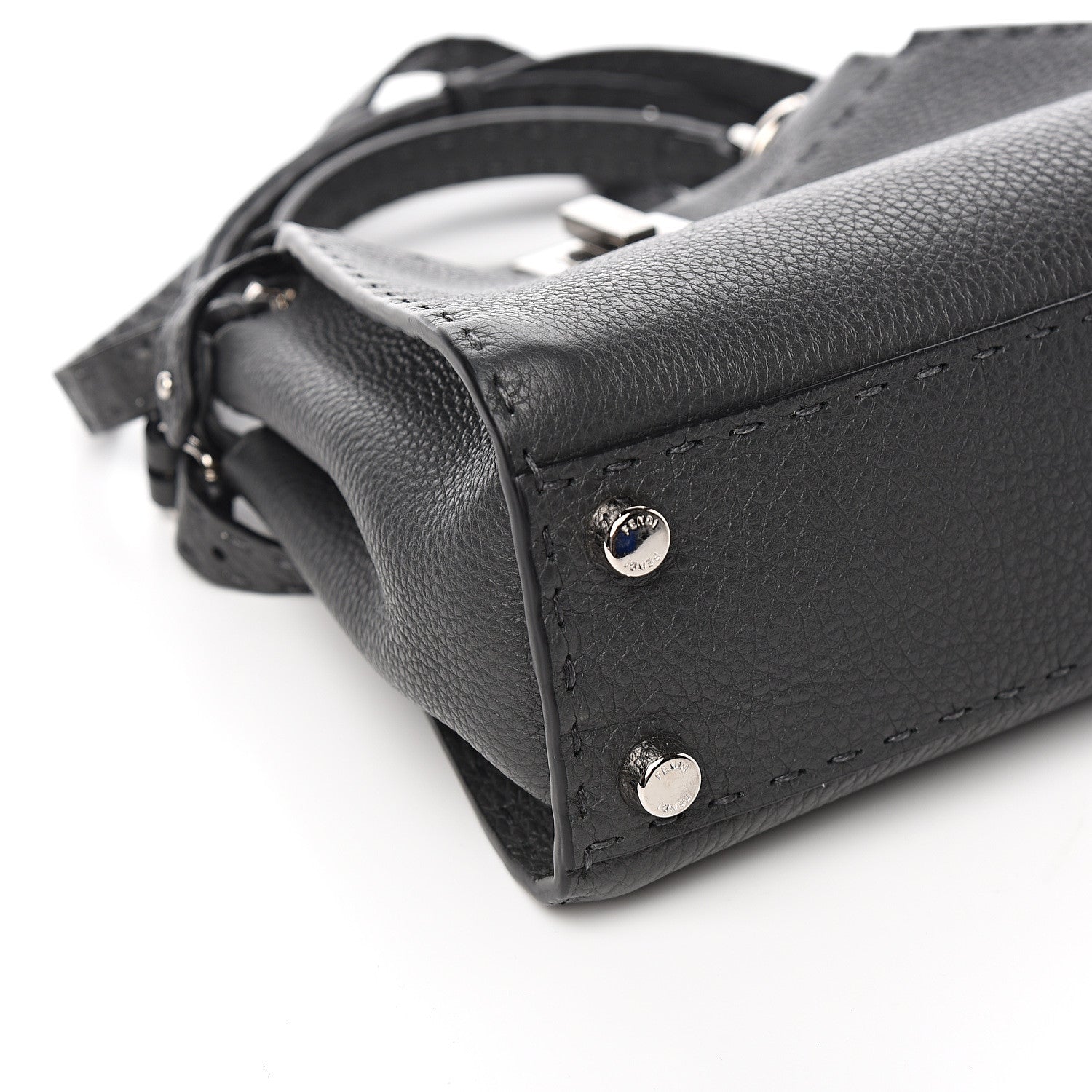 Fendi Cuoio Romano Selleria Bi-Color Mini Peekaboo Iconic Satchel Asfalto Latte 7 of 9