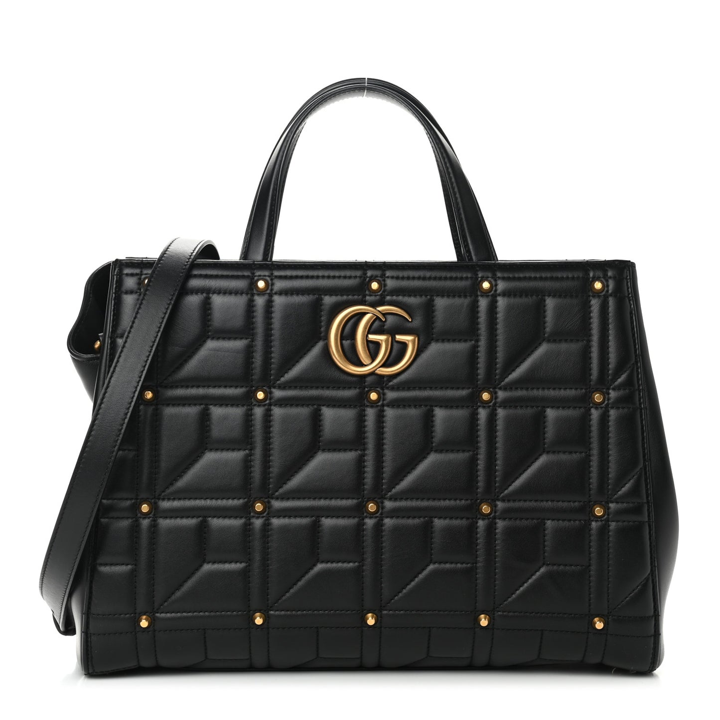 Calfskin Matelasse Studded Medium GG Marmont Tote Black