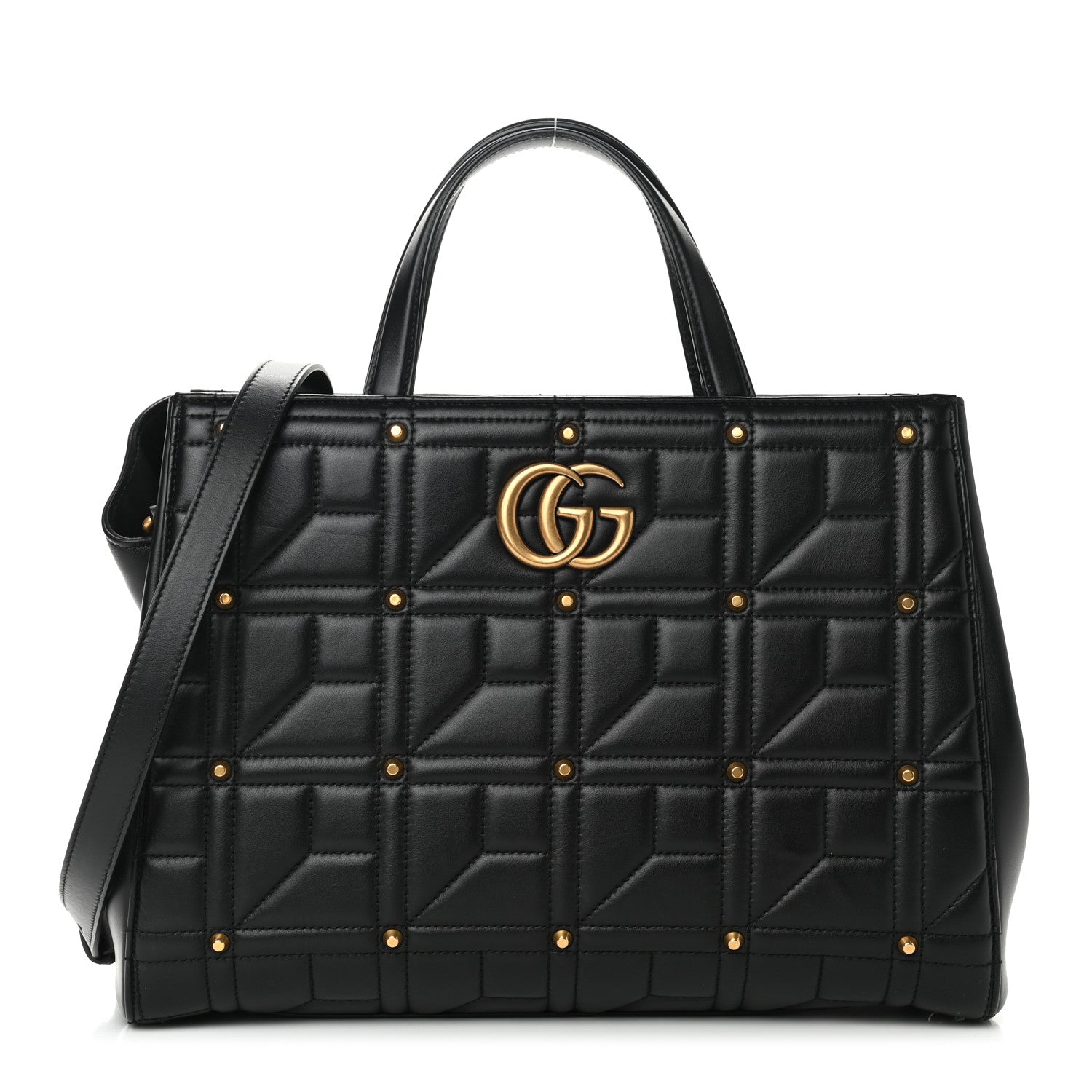 Gucci Calfskin Matelasse Studded Medium GG Marmont Tote Black 1 of 11