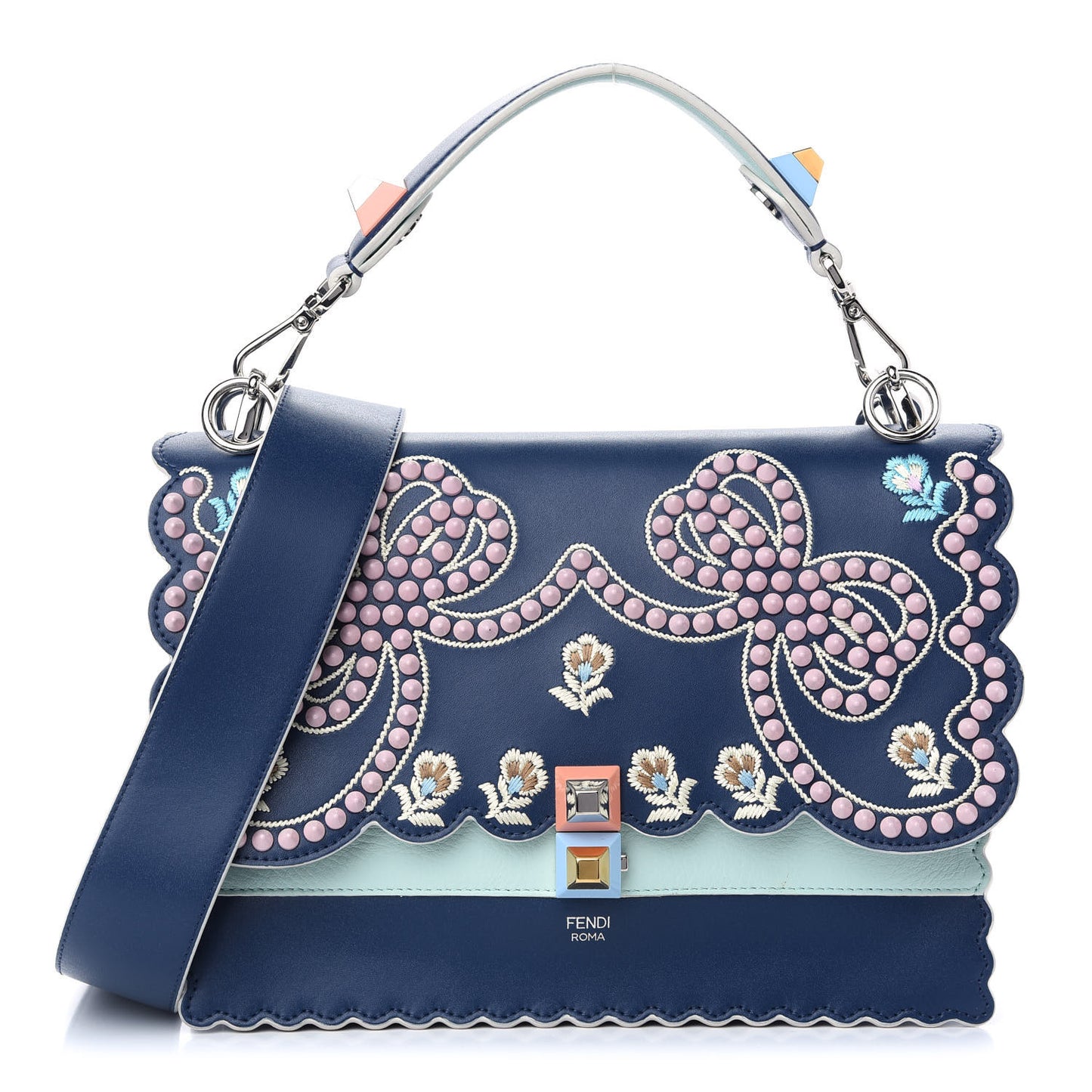Vitello Liberty Scalloped Studded Flowers and Bows Kan I Shoulder Bag Amazzonia Multicolor