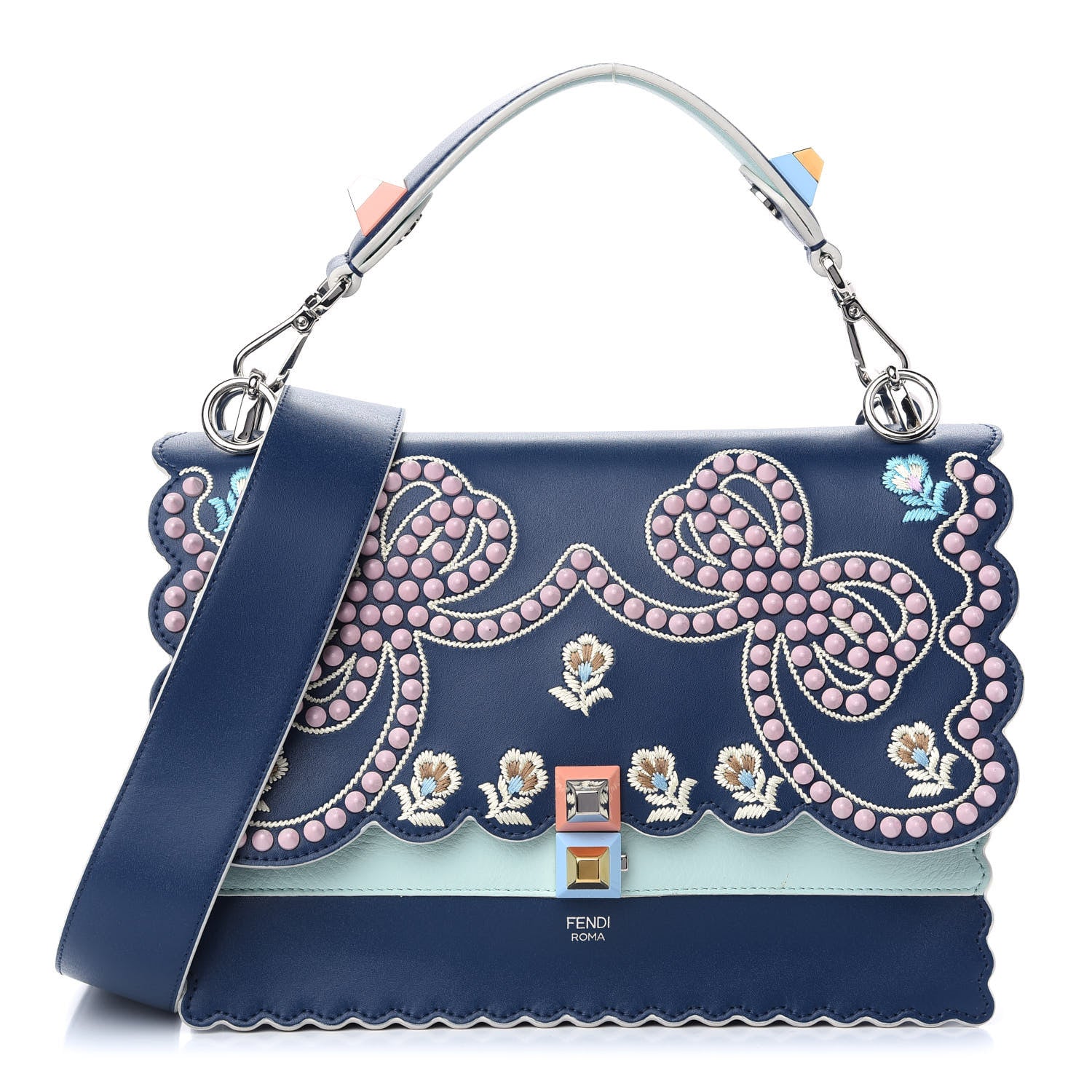 Fendi Vitello Liberty Scalloped Studded Flowers and Bows Kan I Shoulder Bag Amazzonia Multicolor 1 of 8