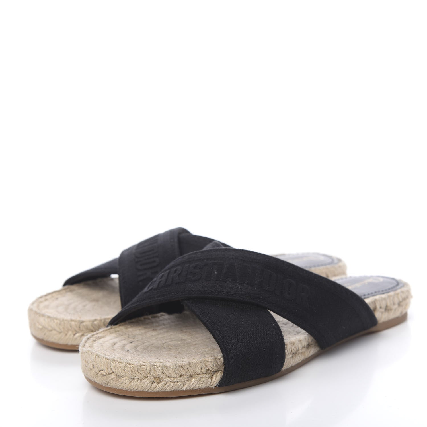 Christian Dior Canvas Embroidered Granville Espadrille Crisscross Flat Slide Sandals 39 Black 3 of 10