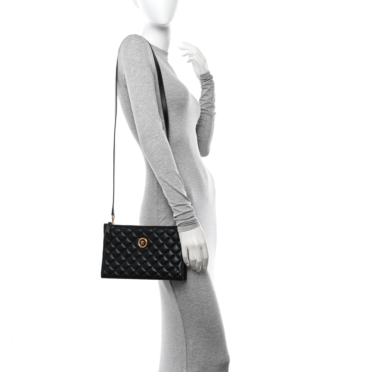 Versace Calfskin Quilted Small Tribute Icon Pouch Black 2 of 11