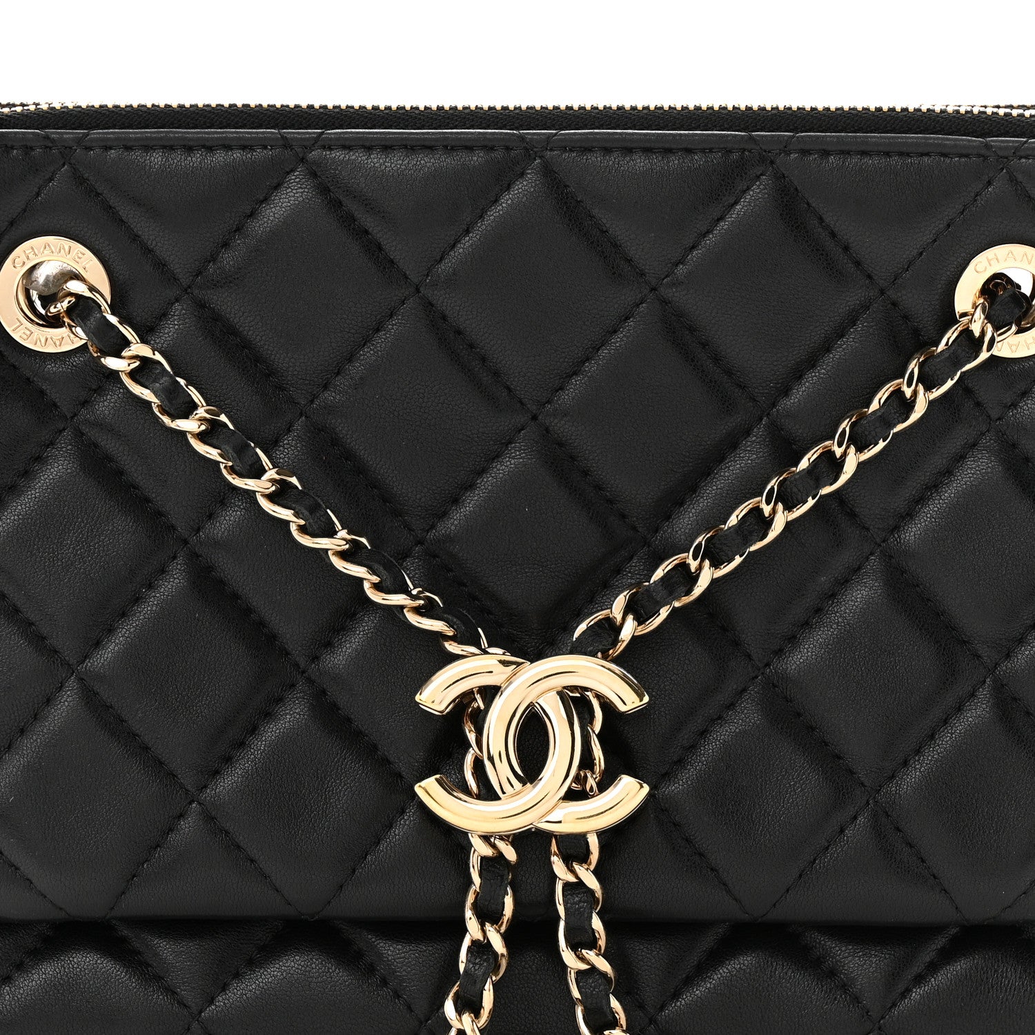 Chanel Shiny Lambskin Quilted Medium Double Case With Strap Black 9 of 11