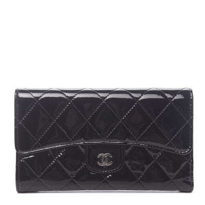 Chanel Patent Quilted Large Flap Wallet Black 1 of 9