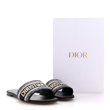 Christian Dior Canvas Embroidered Dway Mules Slide Sandals 38.5 Deep Blue 39 Deep Blue 10 of 10
