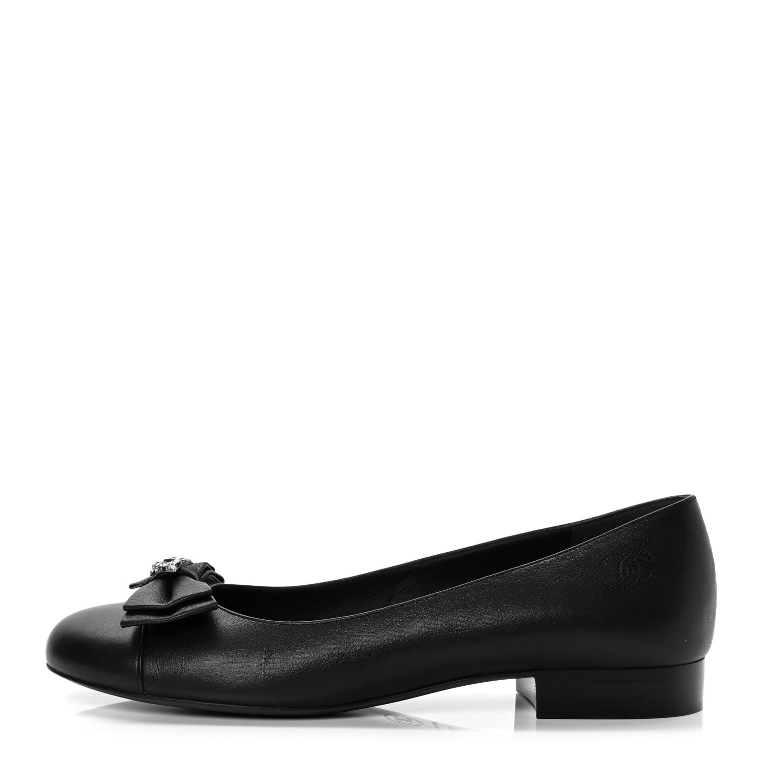 Chanel Buffalo Glitter Bow Ballerina Flats 38.5 Black 1 of 10