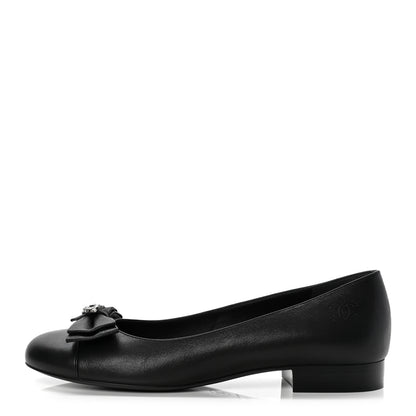 Chanel Buffalo Glitter Bow Ballerina Flats 38.5 Black 1 of 10