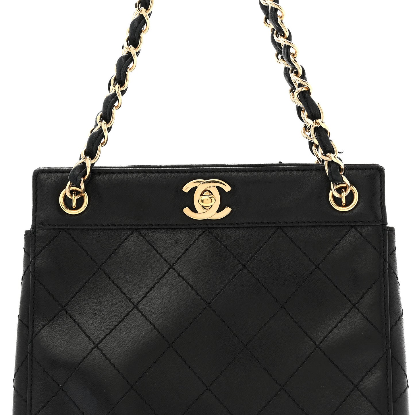 Lambskin Stitched Small Tote Black