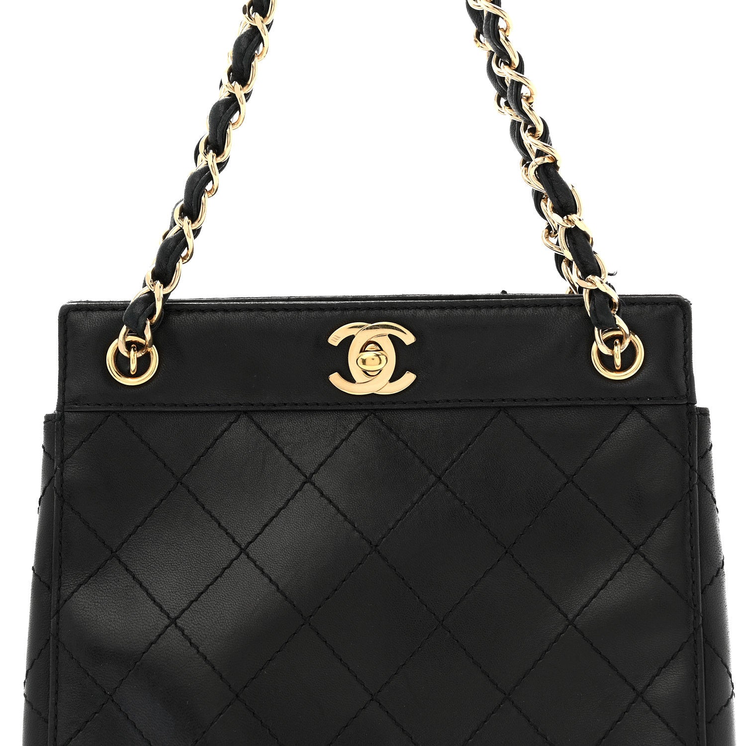 Chanel Lambskin Stitched Small Tote Black 8 of 12