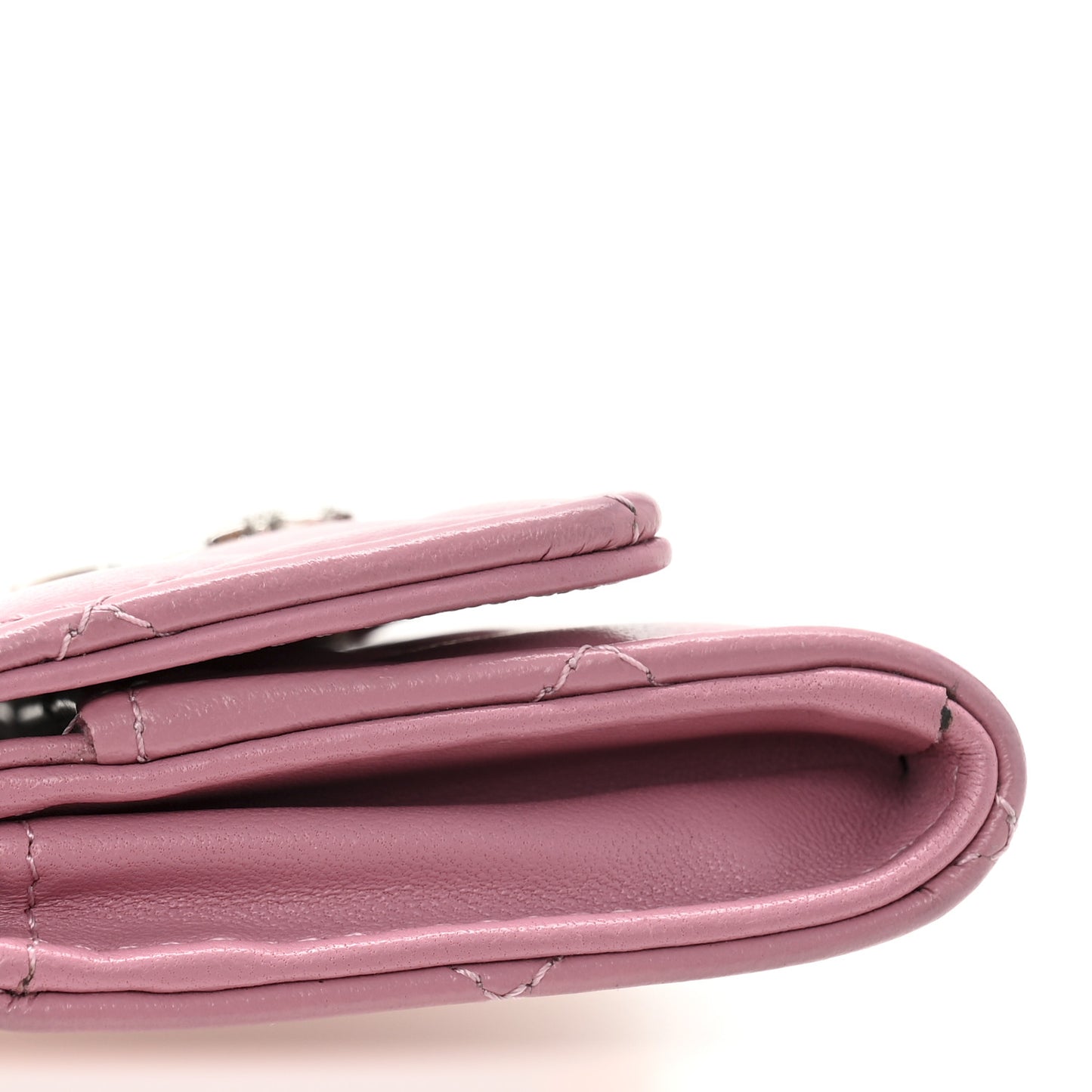 Lambskin Quilted Flap Crystal Star Card Holder Wallet Pink