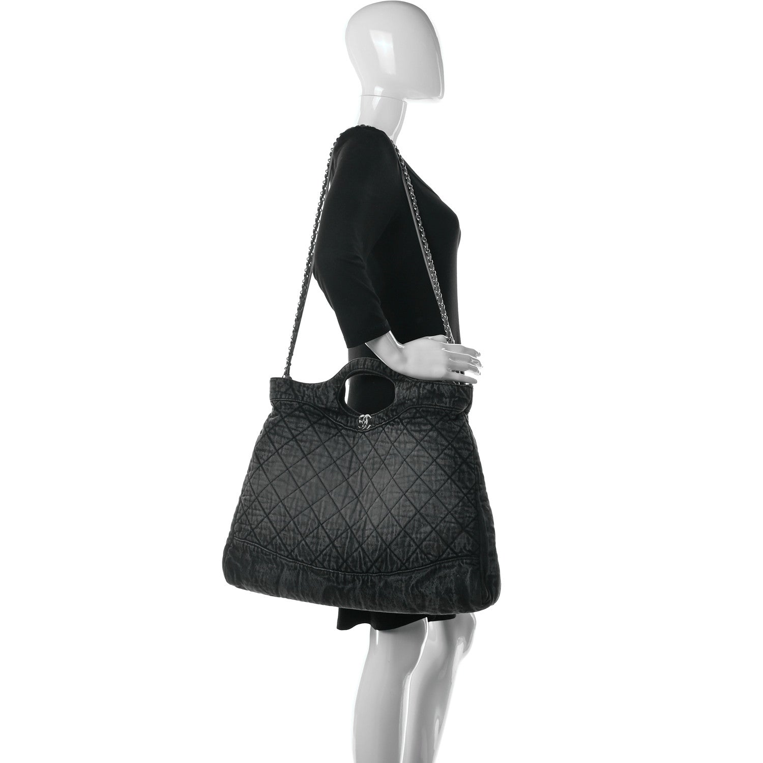 Chanel Denim Quilted 31 Denimpression Shopping Bag Grey Black 2 of 10