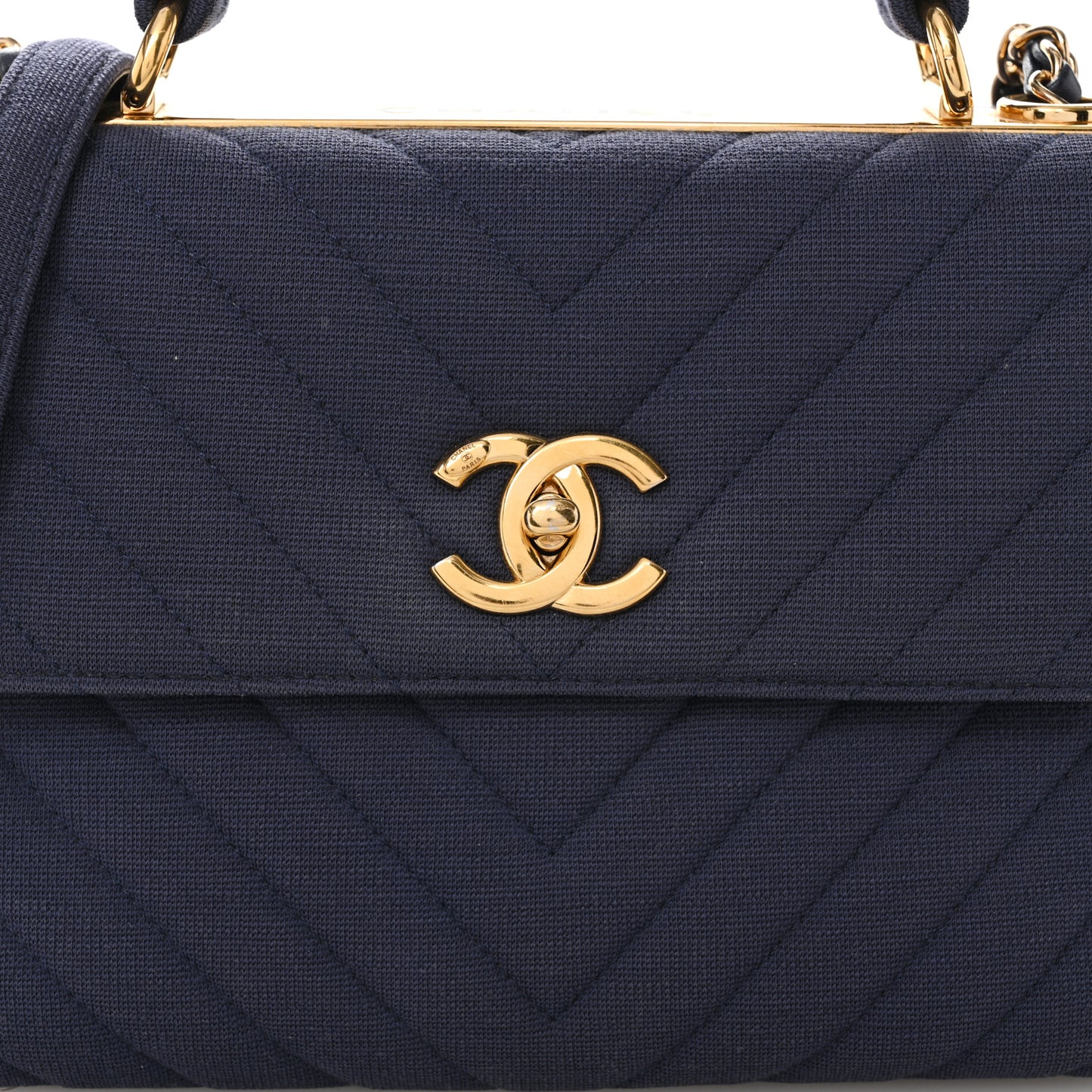 Jersey Chevron Quilted Small Trendy CC Dual Handle Flap Bag Navy Blue