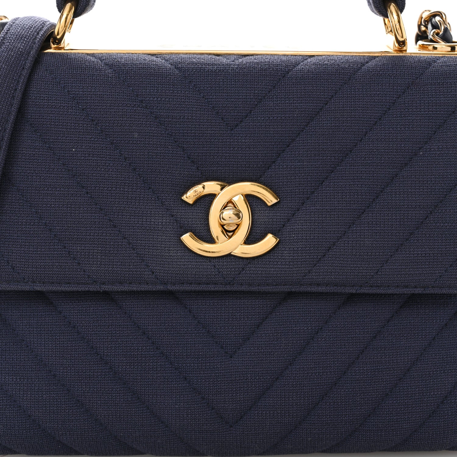 Chanel Jersey Chevron Quilted Small Trendy CC Dual Handle Flap Bag Navy Blue 8 of 13