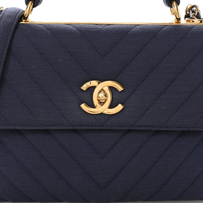 Chanel Jersey Chevron Quilted Small Trendy CC Dual Handle Flap Bag Navy Blue 8 of 13